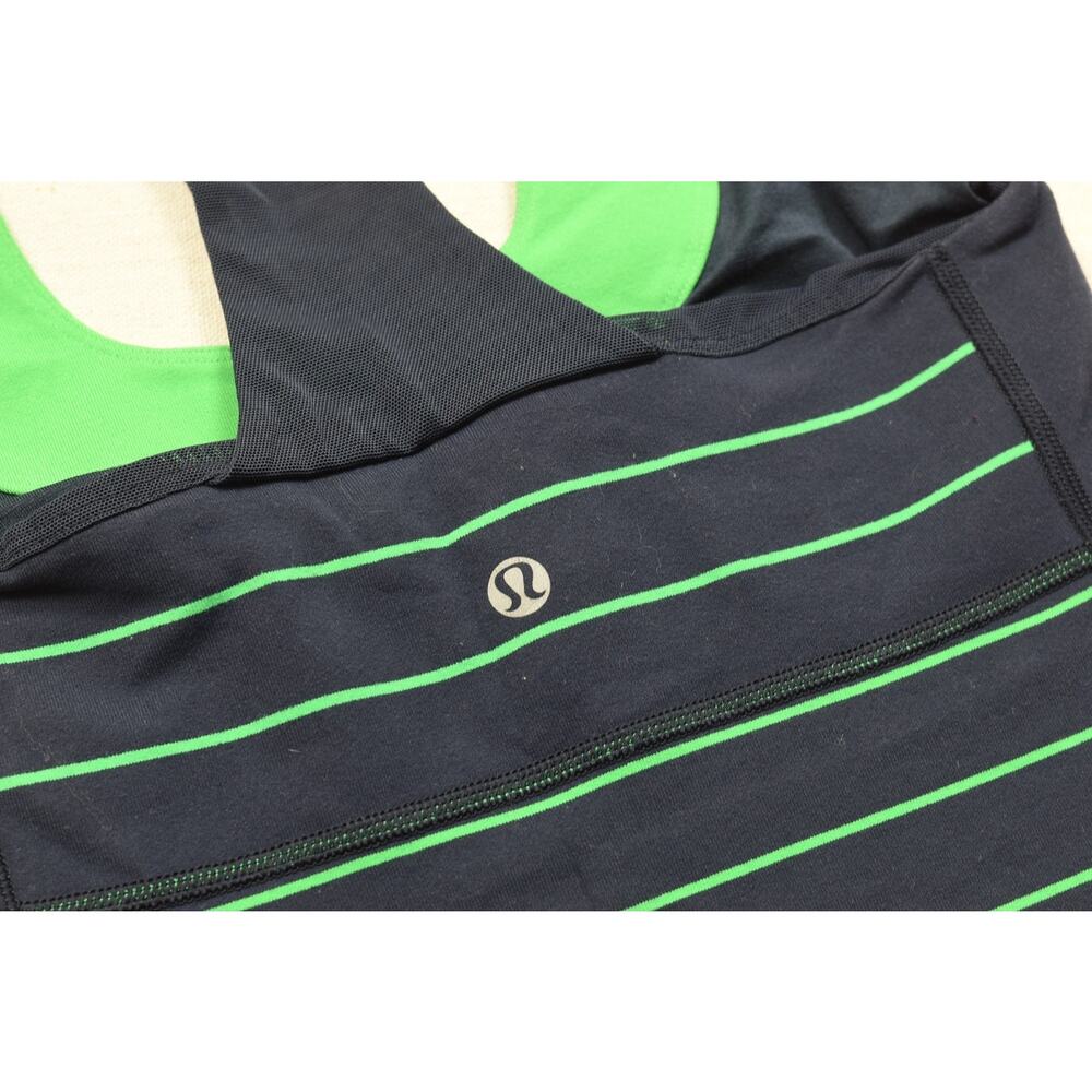 Lululemon Athletica Scoop Neck Racerback Tank Top Navy Green Striped Size 4 - Picture 7 of 8
